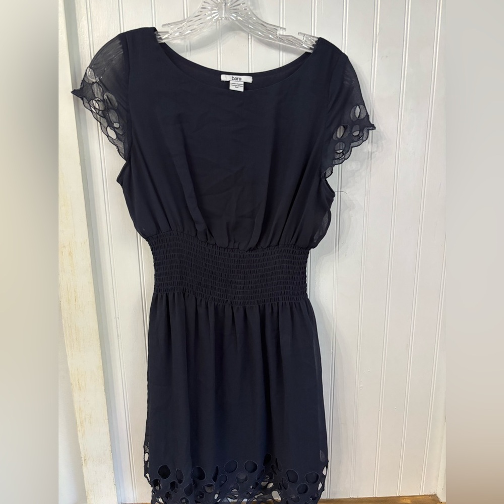 Bobeau Navy Dress with Lace Sleeves